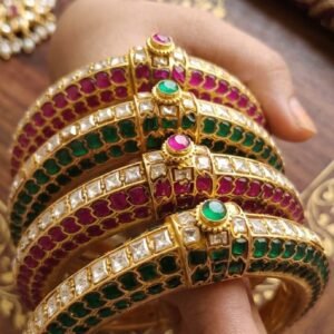 4 Bridal Bangle Set with Ruby, Emerald & Moissanite