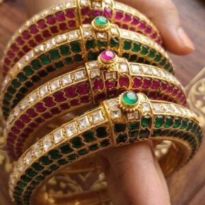 4 Bridal Bangle Set with Ruby, Emerald & Moissanite