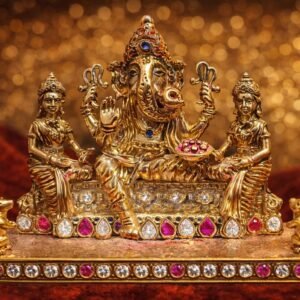 Lord Ganesha Idol With Riddhi, Siddhi & Color stones and Polki