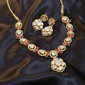 Elegant Open Polki Necklace with Ruby Color Stones