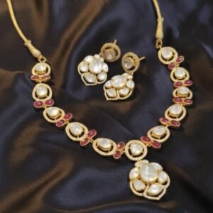 Elegant Open Polki Necklace with Ruby Color Stones