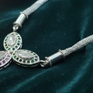 Tri-Polki and Cubic Zircon Pendant, Chain with Earrings