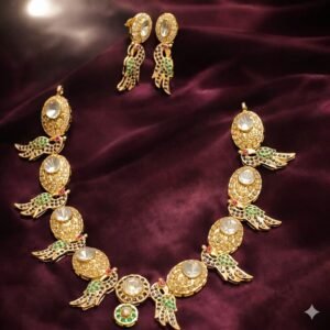 Peacock Necklace With Earrings Color Stones & Polki