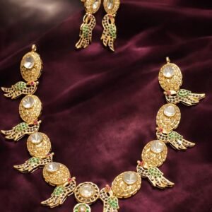 Peacock Necklace With Earrings Color Stones & Polki