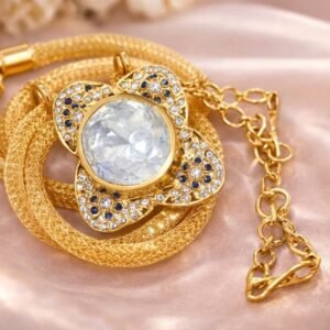 Encrusted Mesh Chain with Polki Pendant