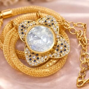 Encrusted Mesh Chain with Polki Pendant