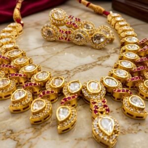 Choker-style necklace with matching drop earrings