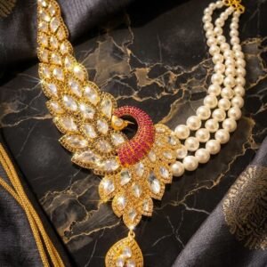 Asymmetrical Indian traditional Uncut Polki necklace