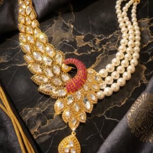 Asymmetrical Indian traditional Uncut Polki necklace